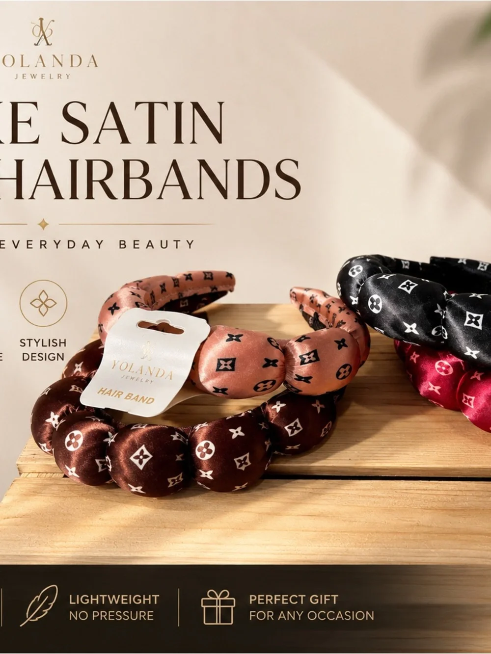 Satin Hairband - Brown & Pink Padded Headband
